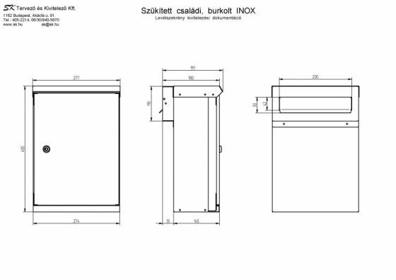 Kültéri postaláda szűkített léckerítésbe, méretek